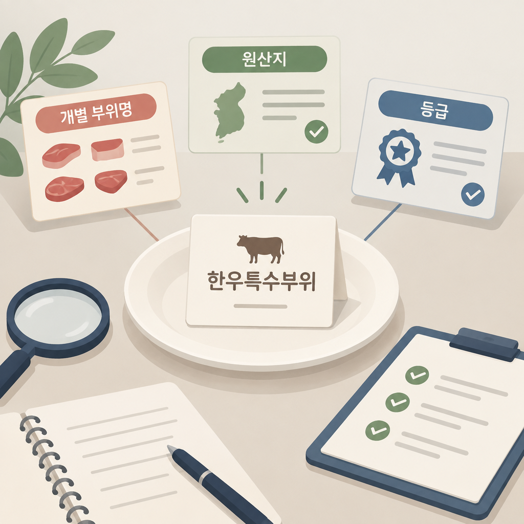 AI 생성 설명 이미지: 안산일동고기집 유니드정육식당 | ‘한우특수부위’ 메뉴명으로 알 수 있는 정보와 확인할 점